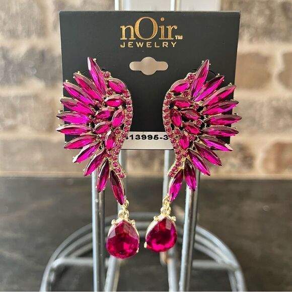 Noir Jewelry Pink & Gold Dangle Rhinestone Post Earrings. NWOT! - Picture 1 of 4